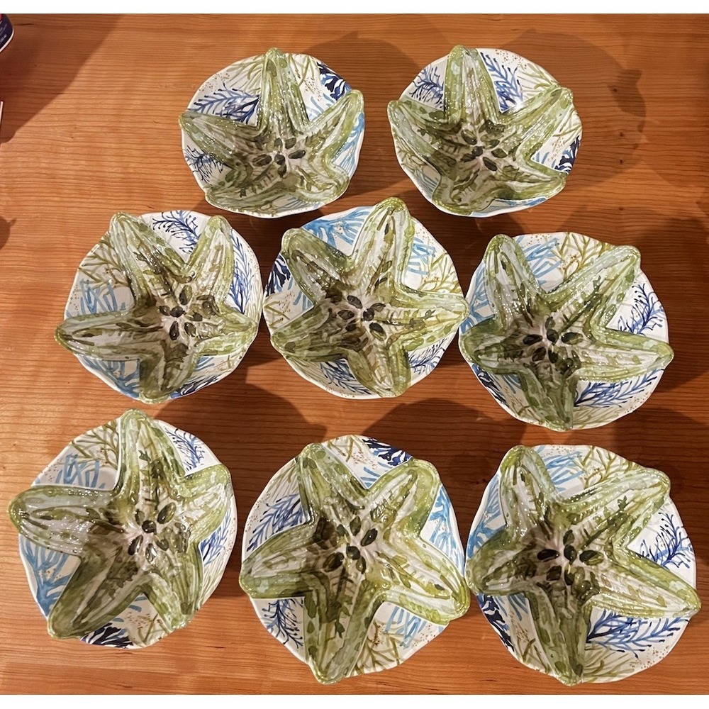 Sigrid Olsen 7.5" Set Of 8 Melamine Serving Bowls Starfish Ocean Coral Reef